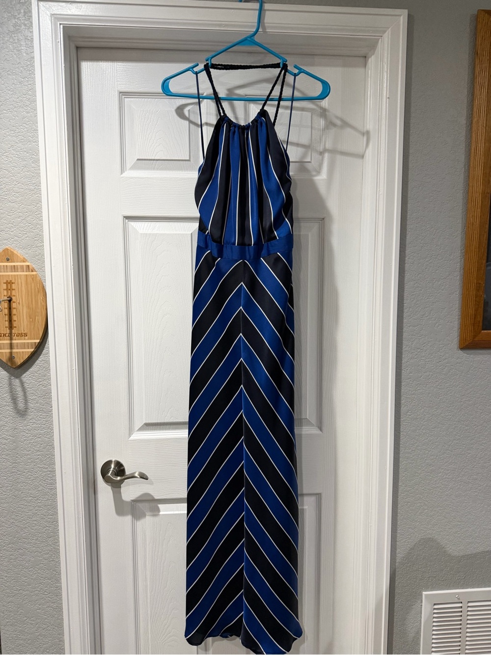 Guess Royal and Navy Blue Striped Halter Maxi Dress